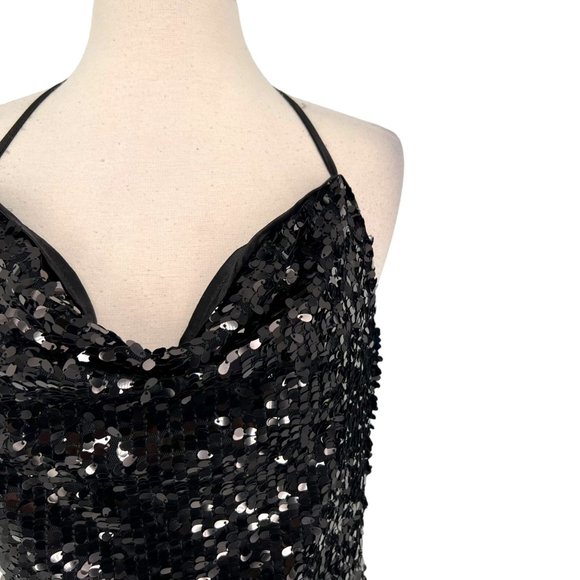 Alythea Champagne Poppin Sequin Cowl Neck Mini Dress Black Size Small NWT - Picture 4 of 11
